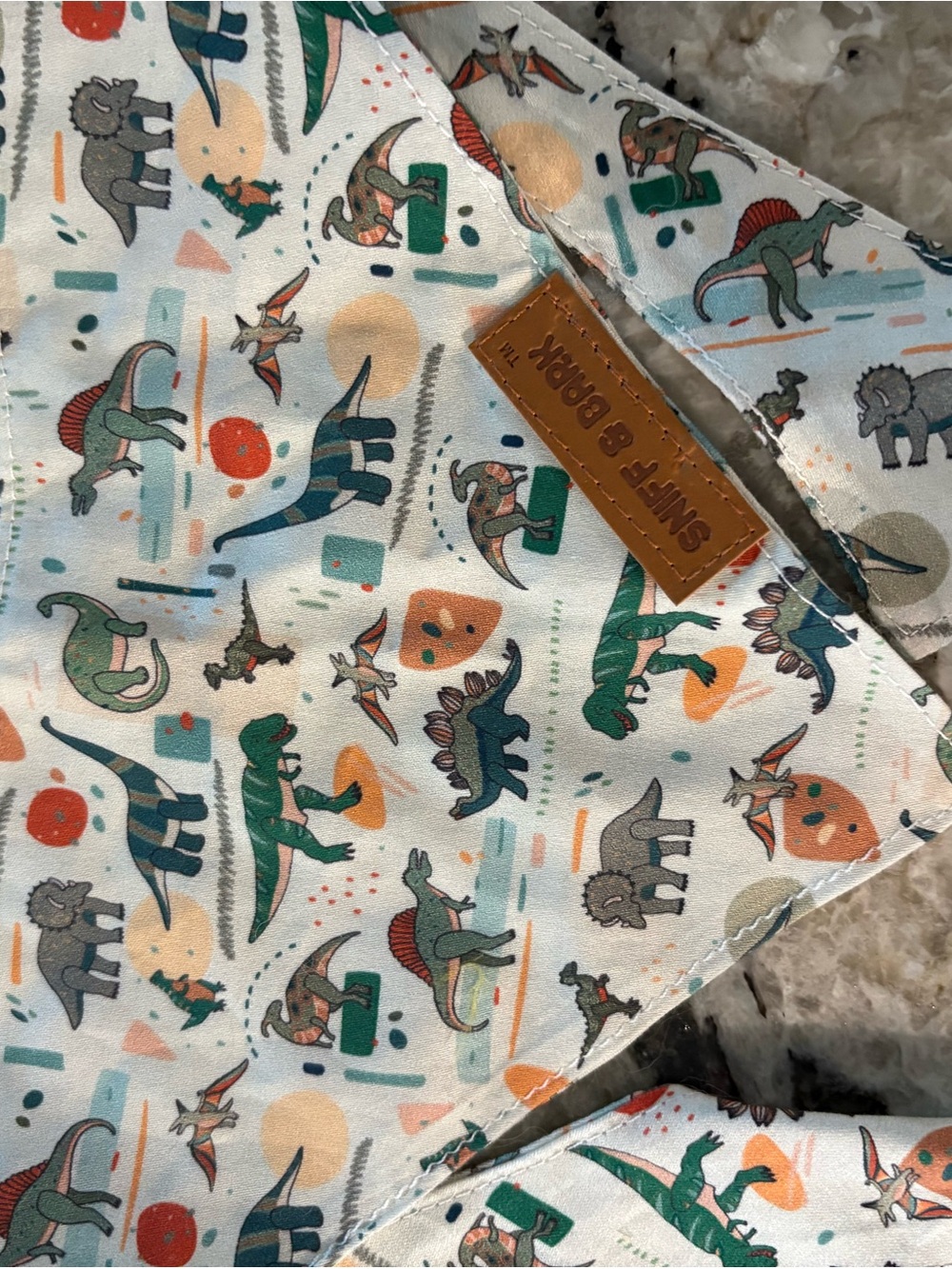 Sniff and bark Dino Print Bandana - White with Green & Orange